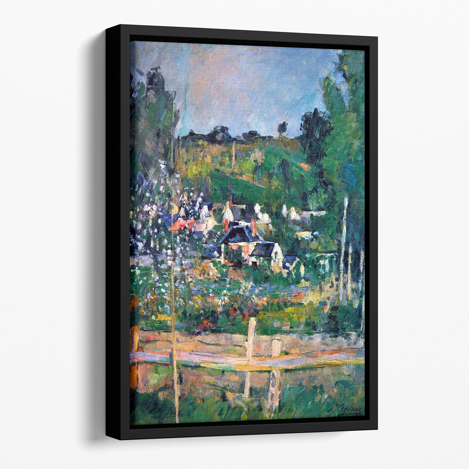 Village behind the view of Auvers-sur-Oise The Fence by Cezanne Floating Framed Canvas - Canvas Art Rocks - 1