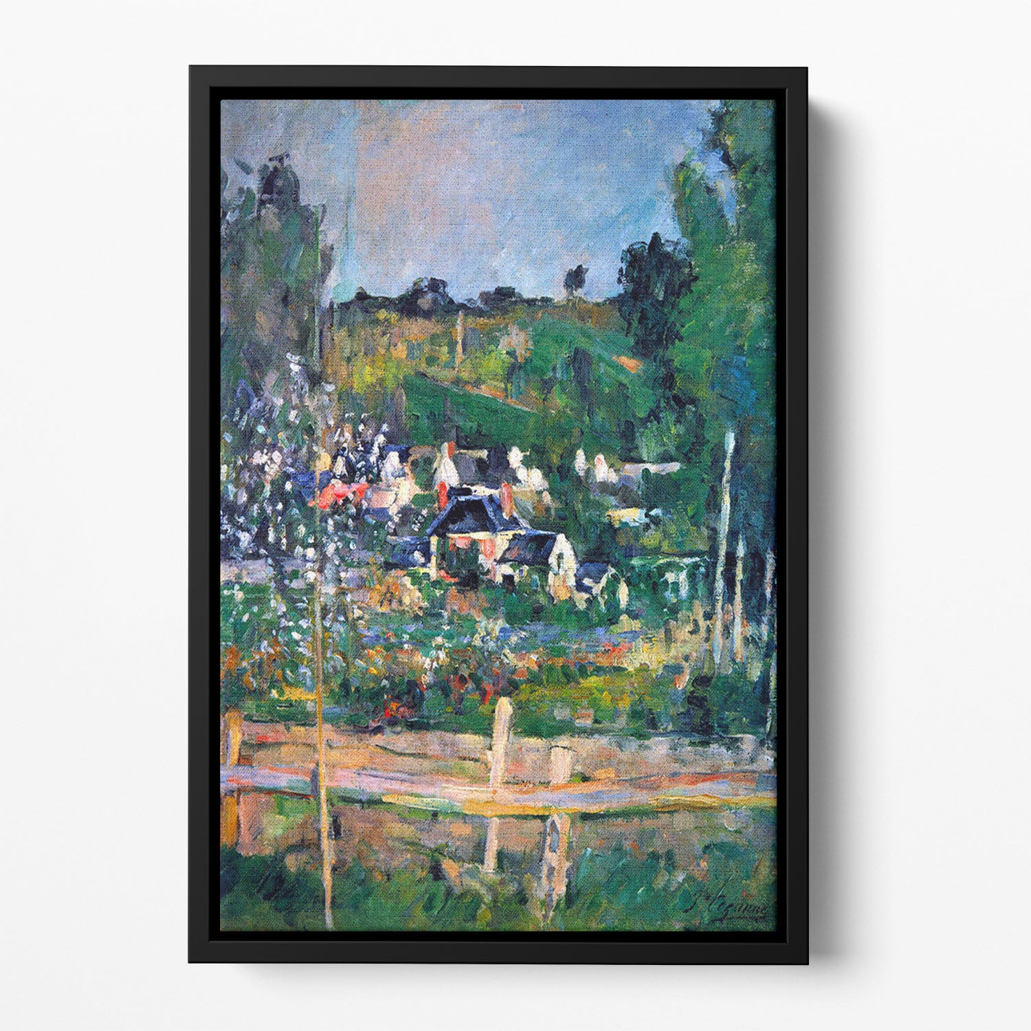 Village behind the view of Auvers-sur-Oise The Fence by Cezanne Floating Framed Canvas - Canvas Art Rocks - 2