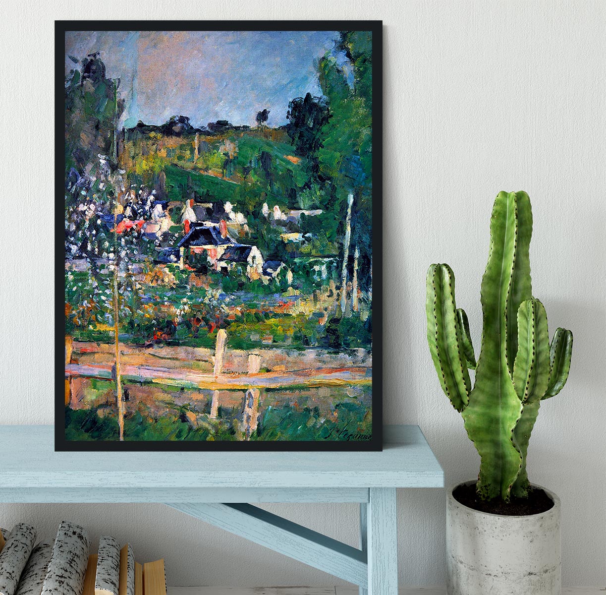 Village behind the view of Auvers-sur-Oise The Fence by Cezanne Framed Print - Canvas Art Rocks - 2