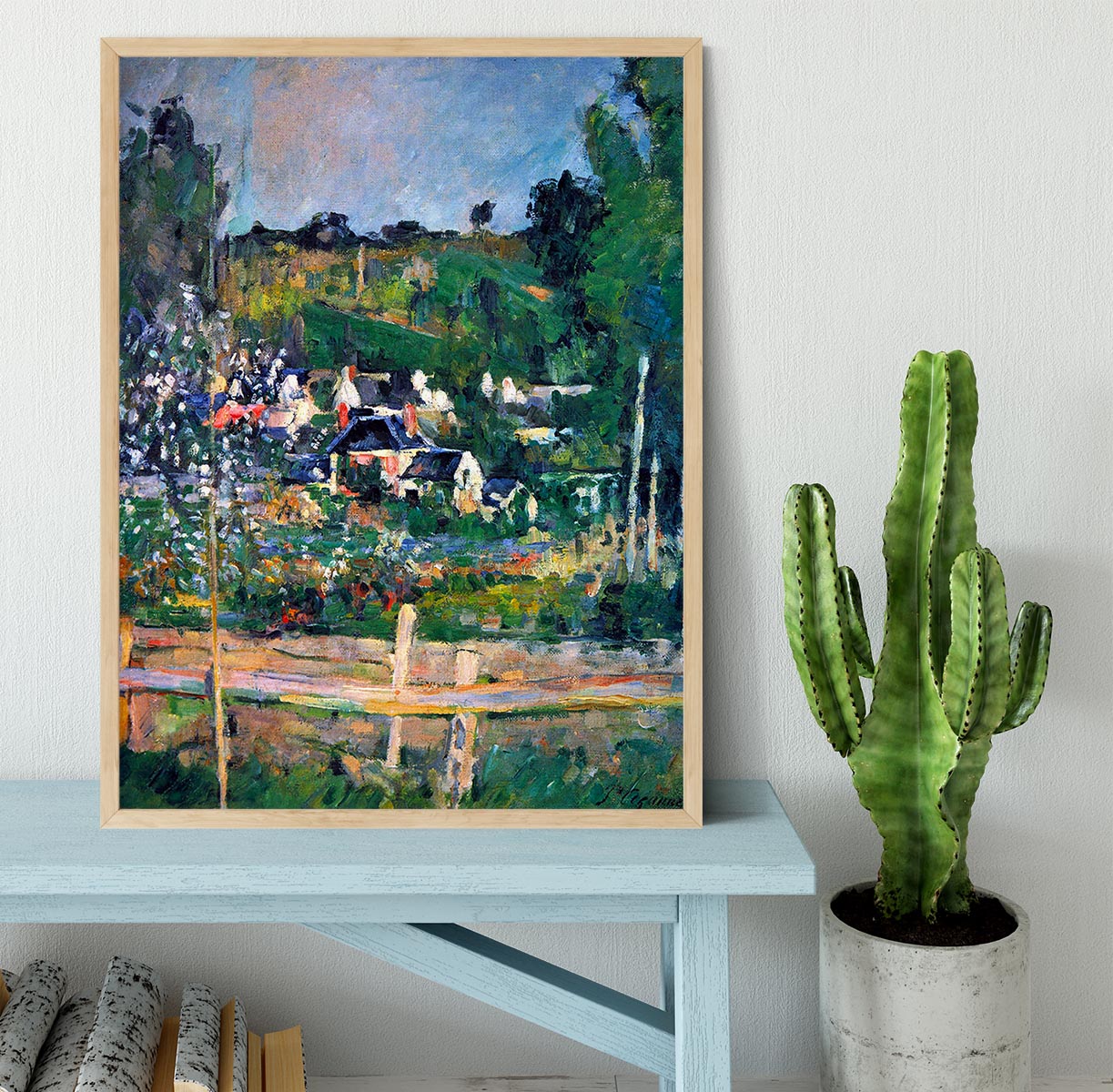 Village behind the view of Auvers-sur-Oise The Fence by Cezanne Framed Print - Canvas Art Rocks - 4