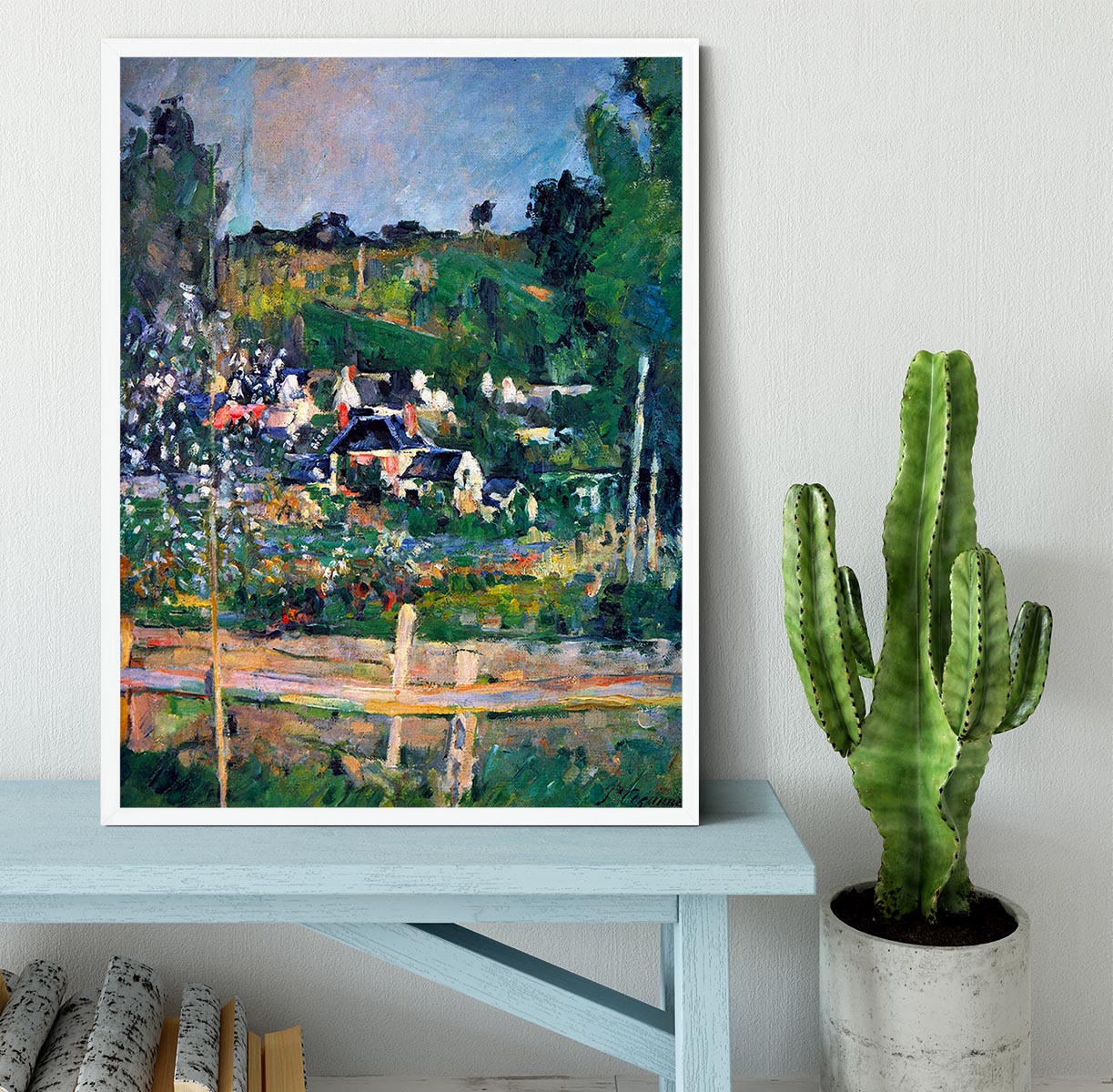 Village behind the view of Auvers-sur-Oise The Fence by Cezanne Framed Print - Canvas Art Rocks -6