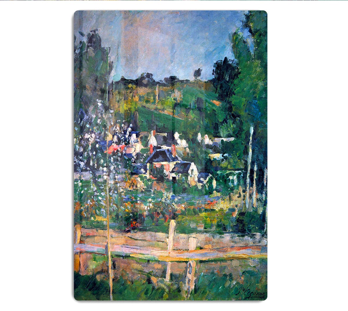 Village behind the view of Auvers-sur-Oise The Fence by Cezanne Acrylic Block - Canvas Art Rocks - 1