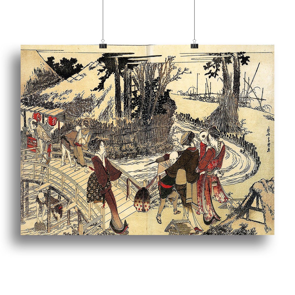 Village near a bridge by Hokusai Canvas Print or Poster