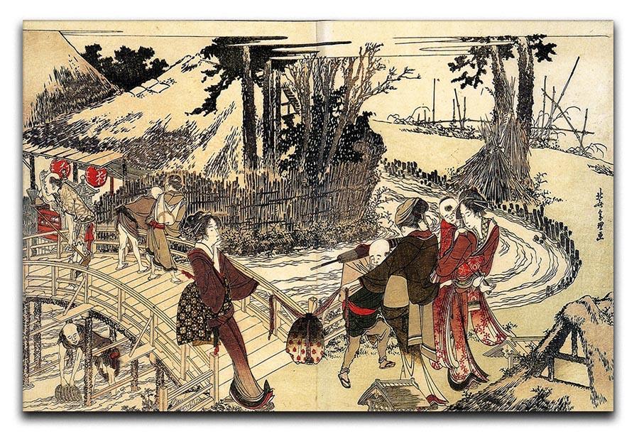 Village near a bridge by Hokusai Canvas Print or Poster  - Canvas Art Rocks - 1