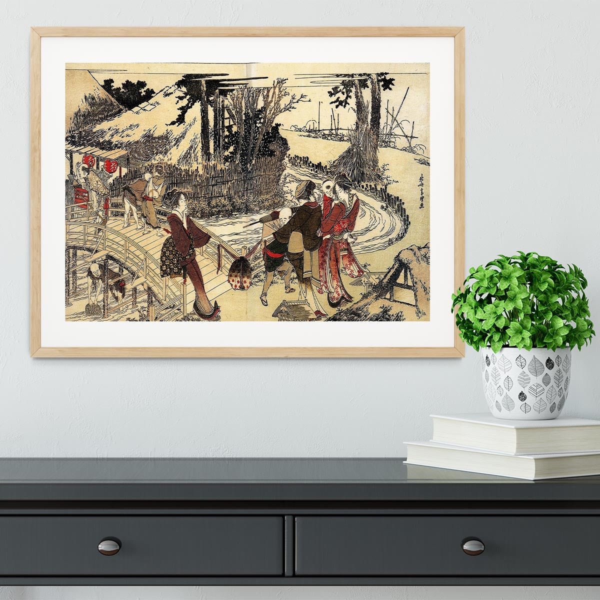 Village near a bridge by Hokusai Framed Print - Canvas Art Rocks - 3