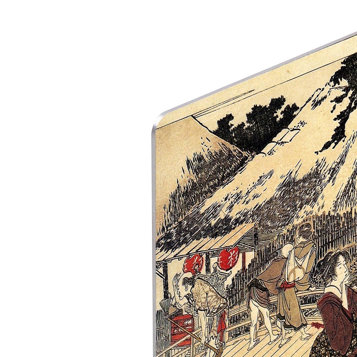 Village near a bridge by Hokusai HD Metal Print