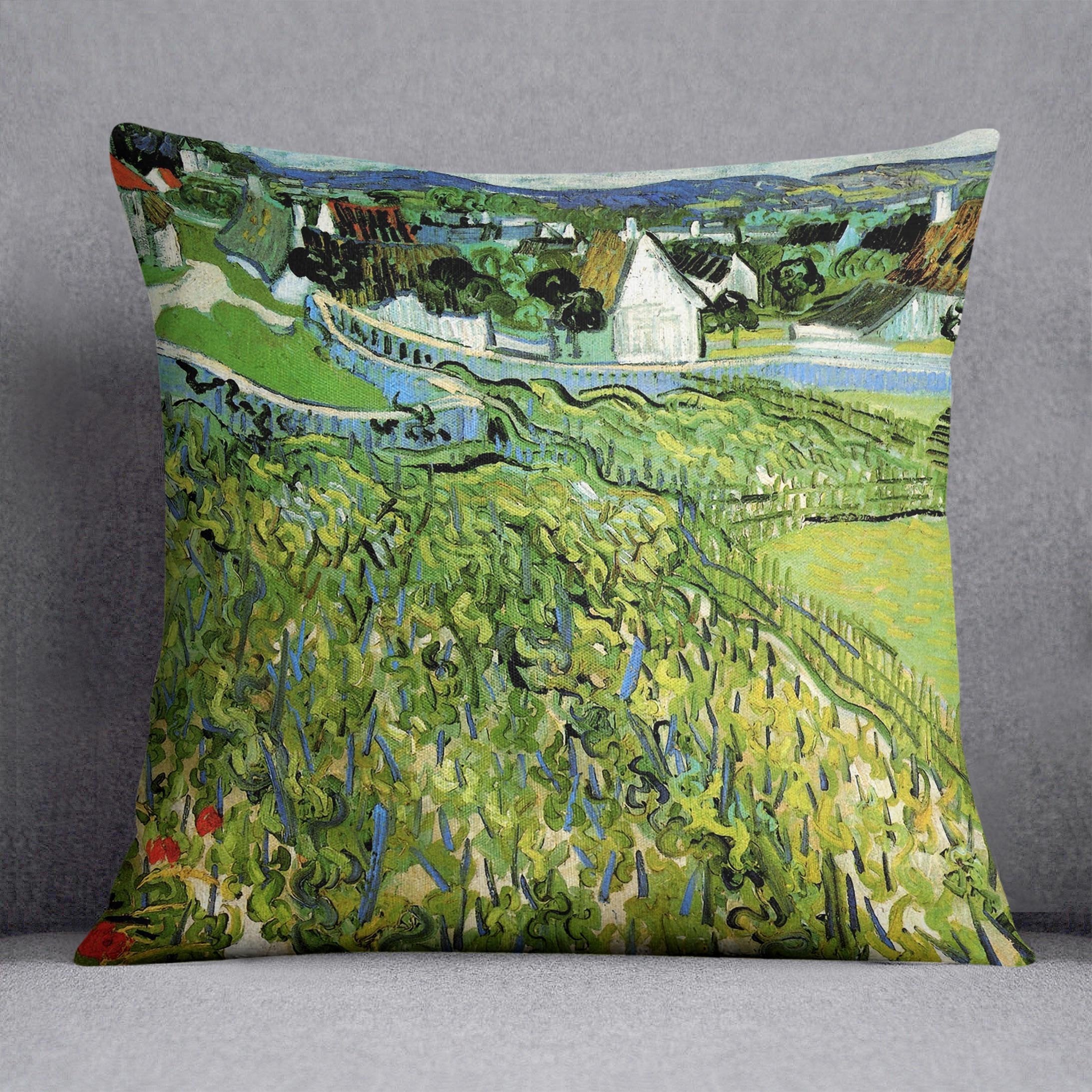 Vineyards with a View of Auvers by Van Gogh Throw Pillow