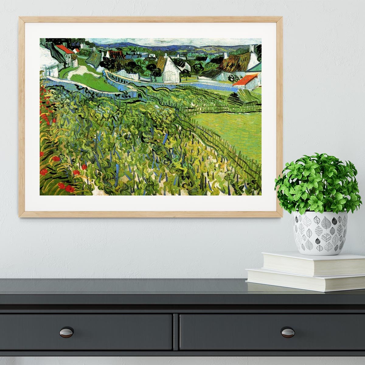 Vineyards with a View of Auvers by Van Gogh Framed Print - Canvas Art Rocks - 3
