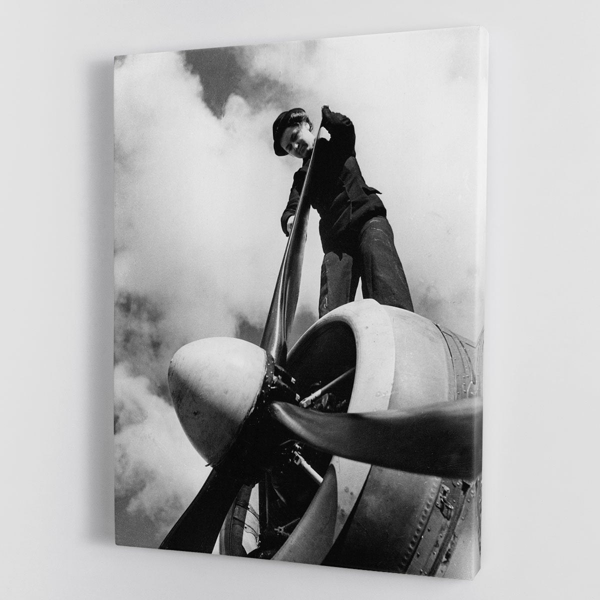 WW2 Oiling the propeller blade Canvas Print or Poster