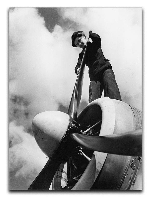 WW2 Oiling the propeller blade Canvas Print or Poster  - Canvas Art Rocks - 1