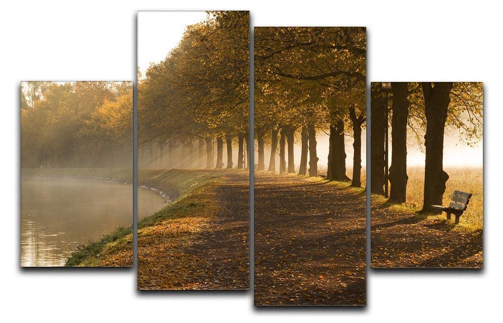 Walkway at the canal in morning 4 Split Panel Canvas  - Canvas Art Rocks - 1