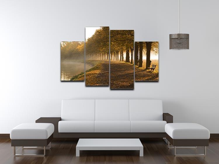 Walkway at the canal in morning 4 Split Panel Canvas  - Canvas Art Rocks - 3