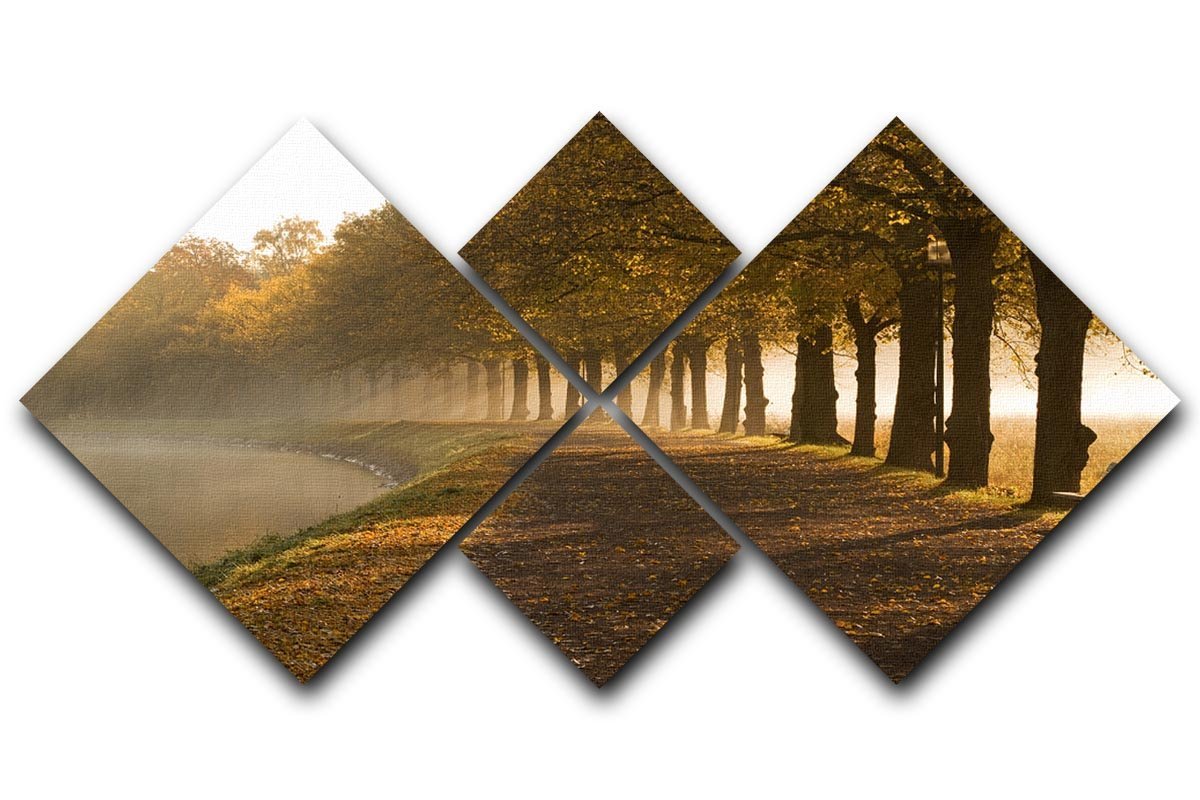 Walkway at the canal in morning 4 Square Multi Panel Canvas  - Canvas Art Rocks - 1