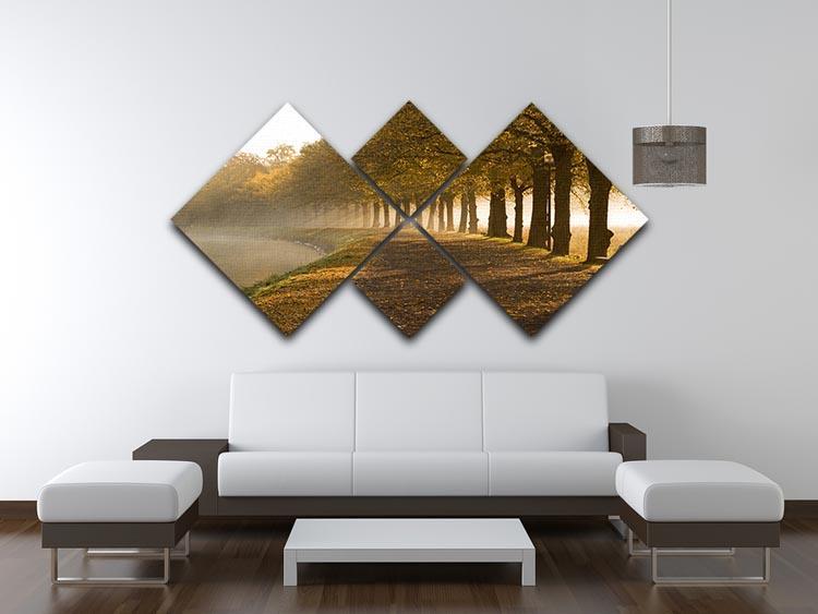 Walkway at the canal in morning 4 Square Multi Panel Canvas  - Canvas Art Rocks - 3