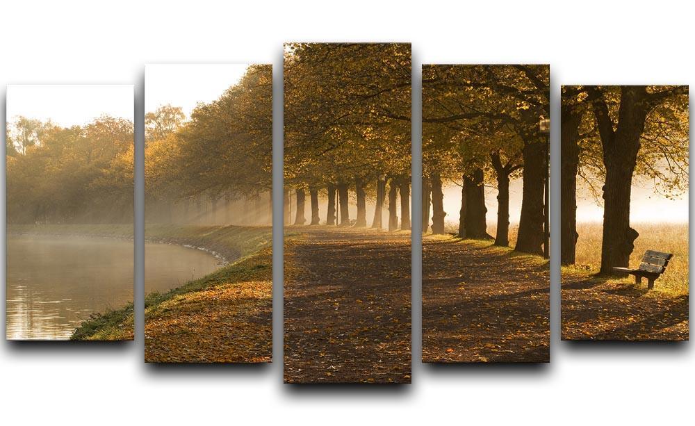 Walkway at the canal in morning 5 Split Panel Canvas  - Canvas Art Rocks - 1