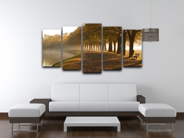 Walkway at the canal in morning 5 Split Panel Canvas  - Canvas Art Rocks - 3