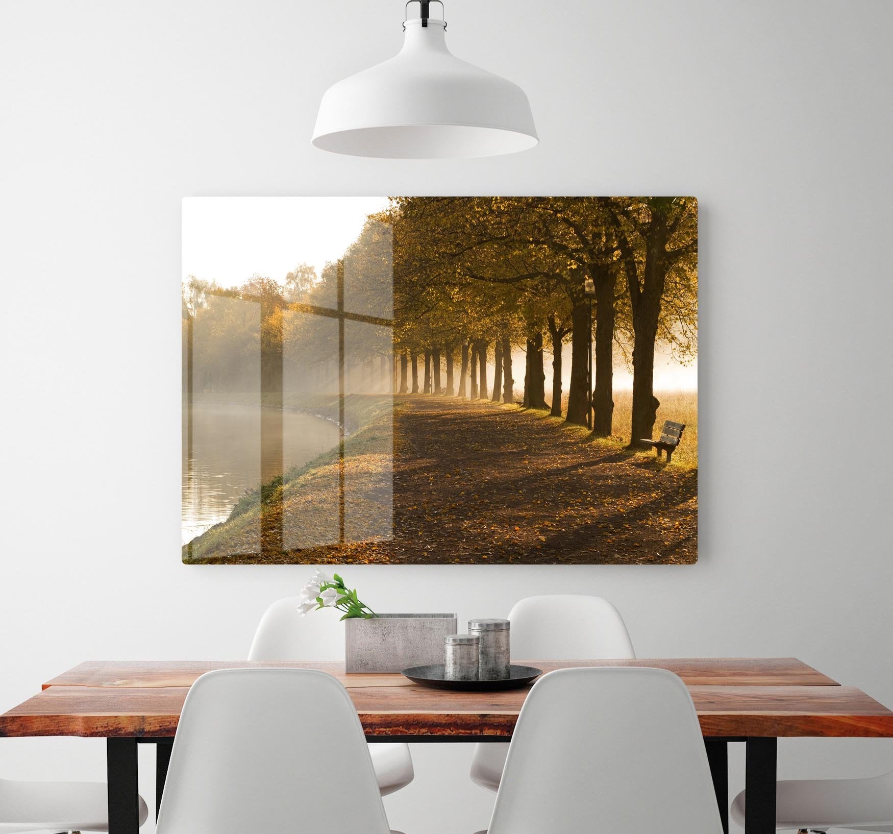 Walkway at the canal in morning HD Metal Print