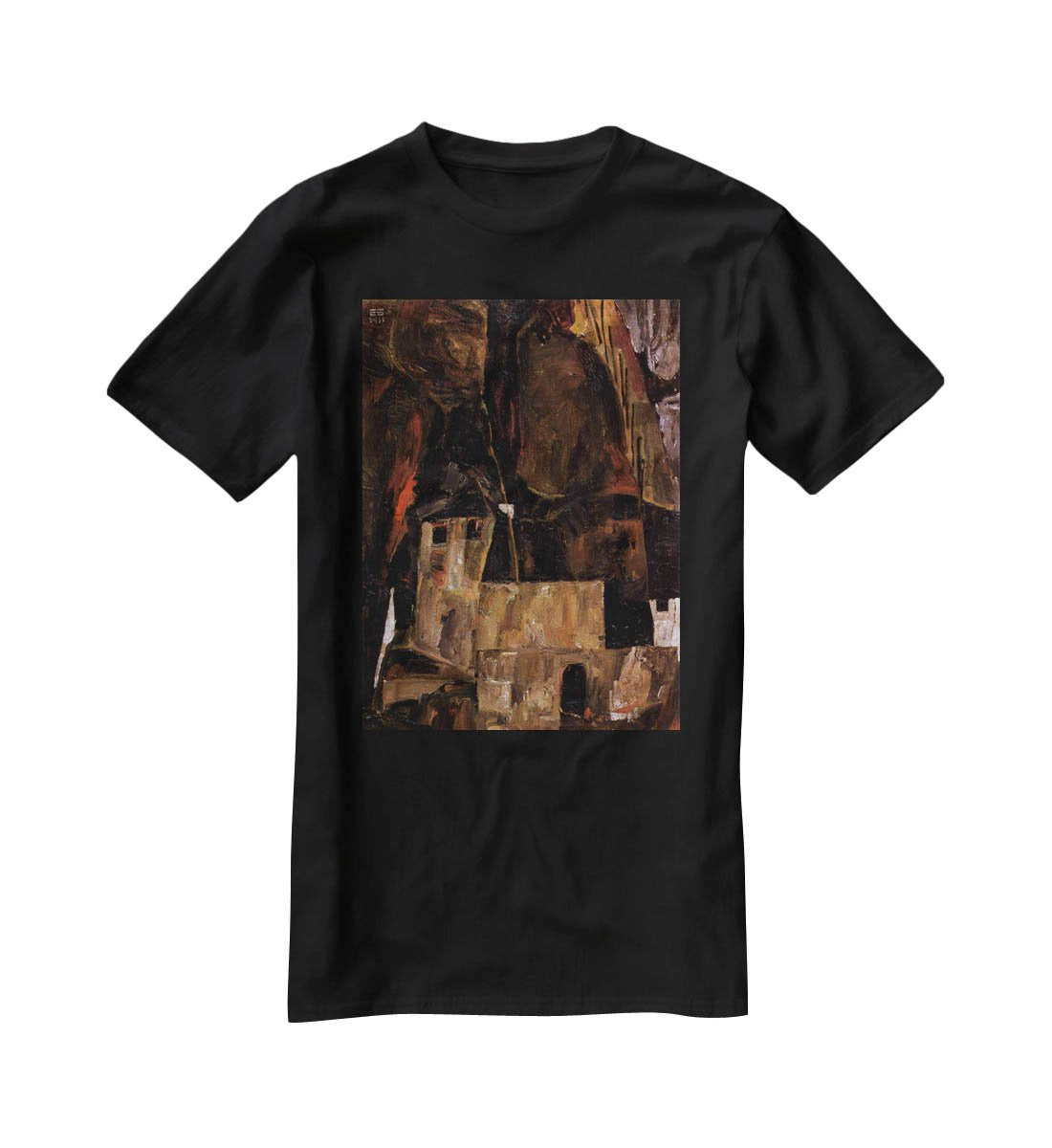 Wall and house and terrain with fence by Egon Schiele T-Shirt - Canvas Art Rocks - 1