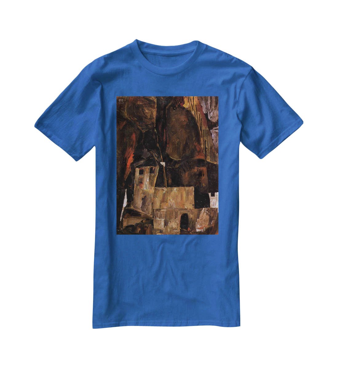 Wall and house and terrain with fence by Egon Schiele T-Shirt - Canvas Art Rocks - 2