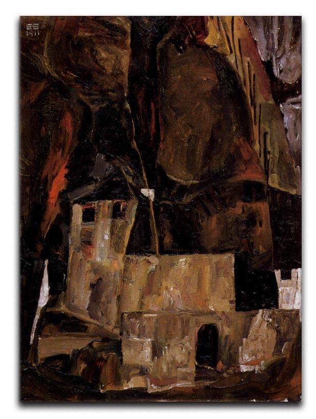 Wall and house and terrain with fence by Egon Schiele Canvas Print or Poster - Canvas Art Rocks - 1