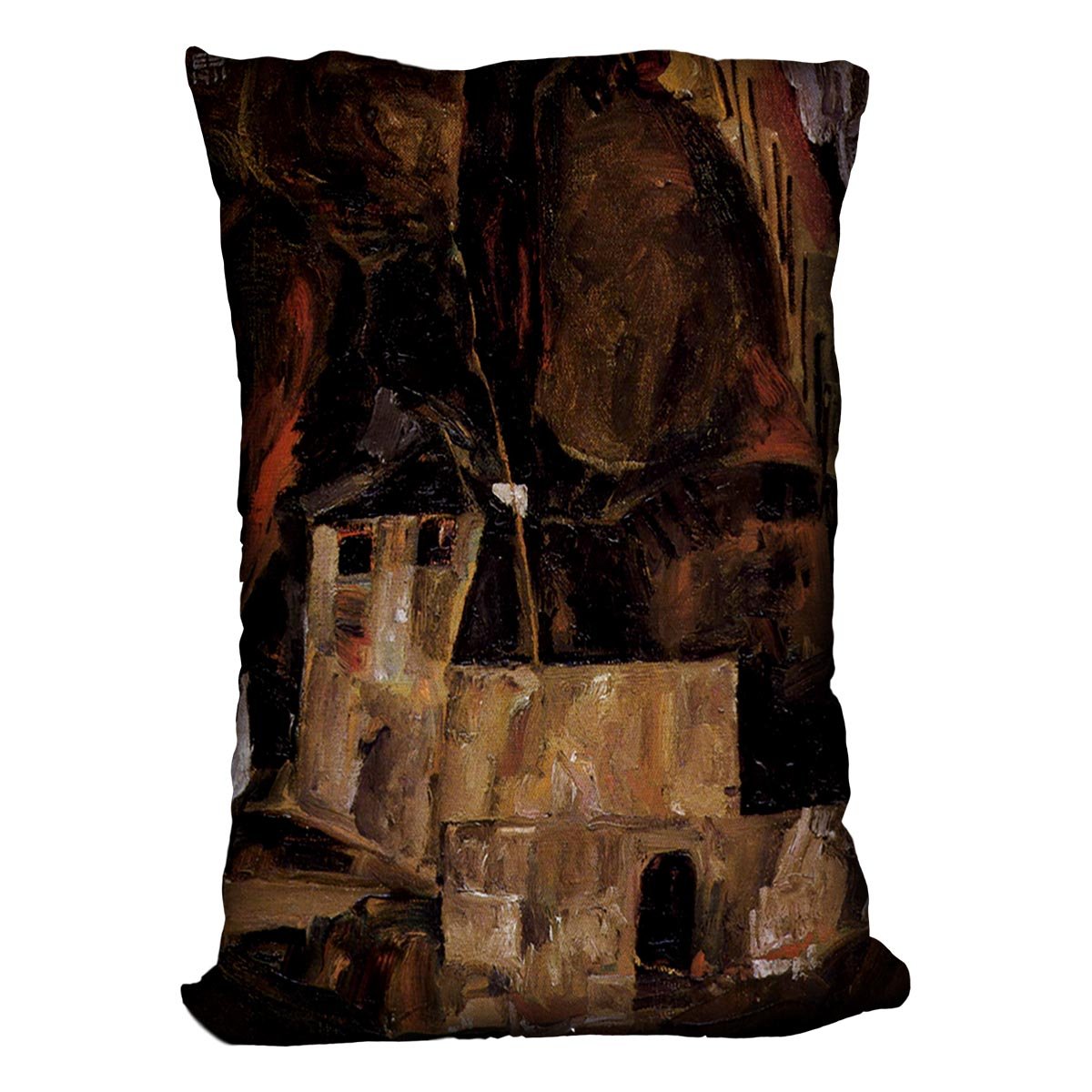 Wall and house and terrain with fence by Egon Schiele Cushion