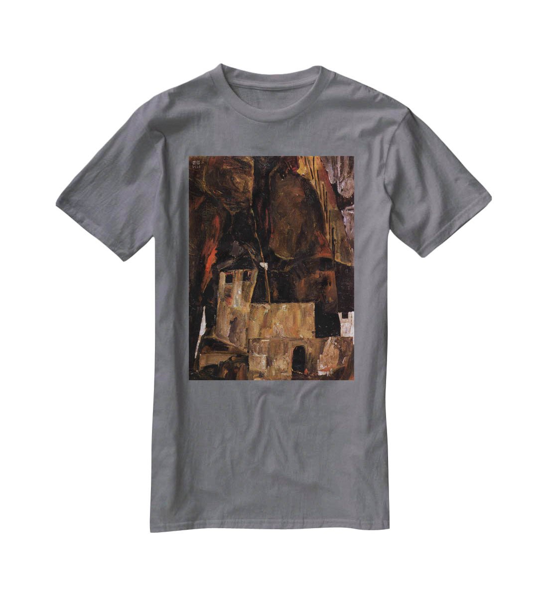 Wall and house and terrain with fence by Egon Schiele T-Shirt - Canvas Art Rocks - 3