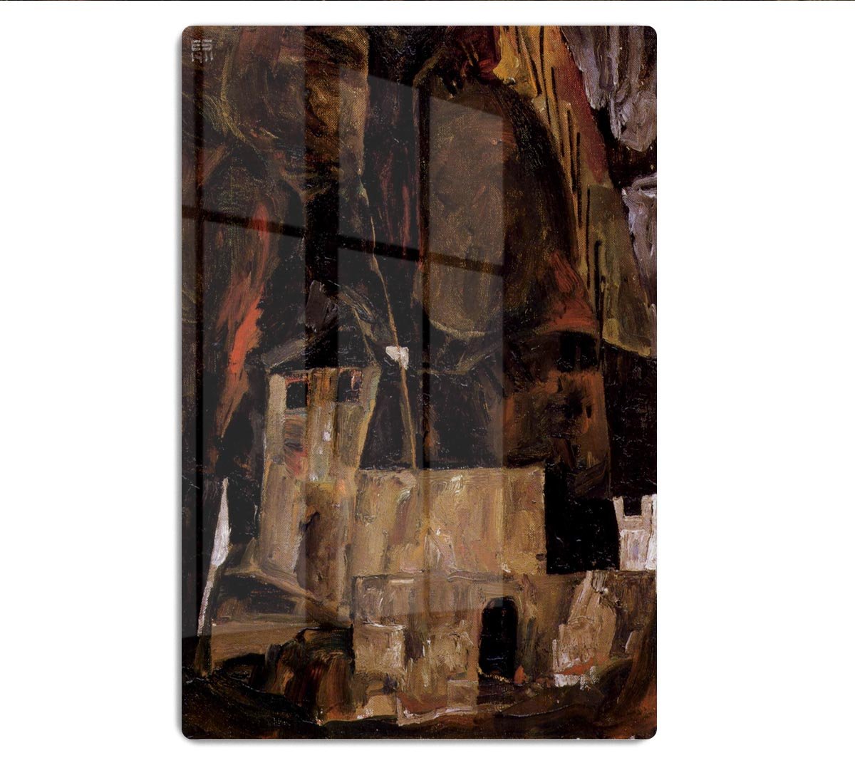 Wall and house and terrain with fence by Egon Schiele HD Metal Print - Canvas Art Rocks - 1