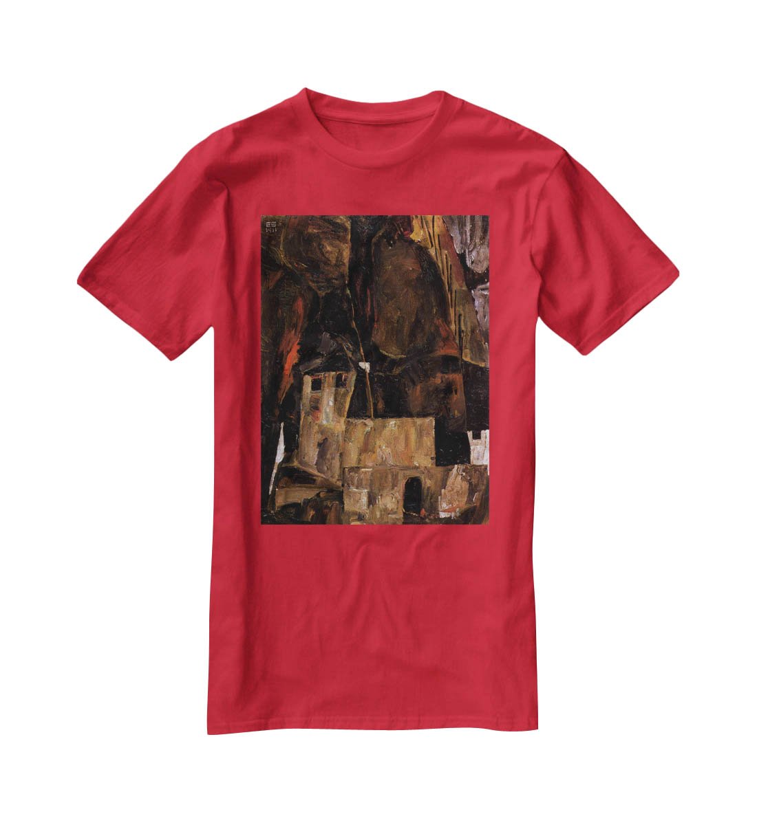 Wall and house and terrain with fence by Egon Schiele T-Shirt - Canvas Art Rocks - 4