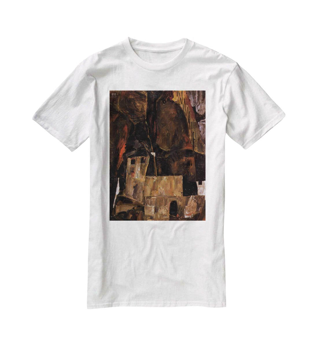 Wall and house and terrain with fence by Egon Schiele T-Shirt - Canvas Art Rocks - 5