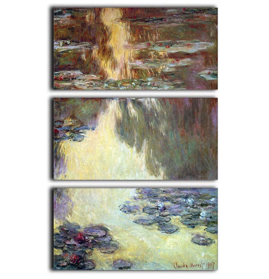 Water lilies water landscape 6 by Monet 3 Split Panel Canvas Print - Canvas Art Rocks - 1
