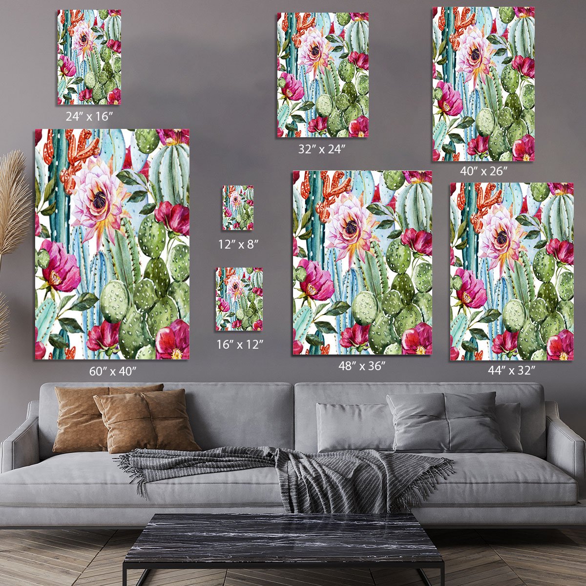 Watercolor cactus pattern Canvas Print or Poster