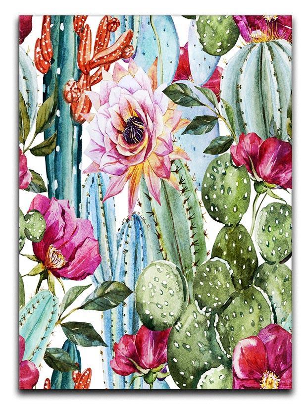 Watercolor cactus pattern Canvas Print or Poster  - Canvas Art Rocks - 1