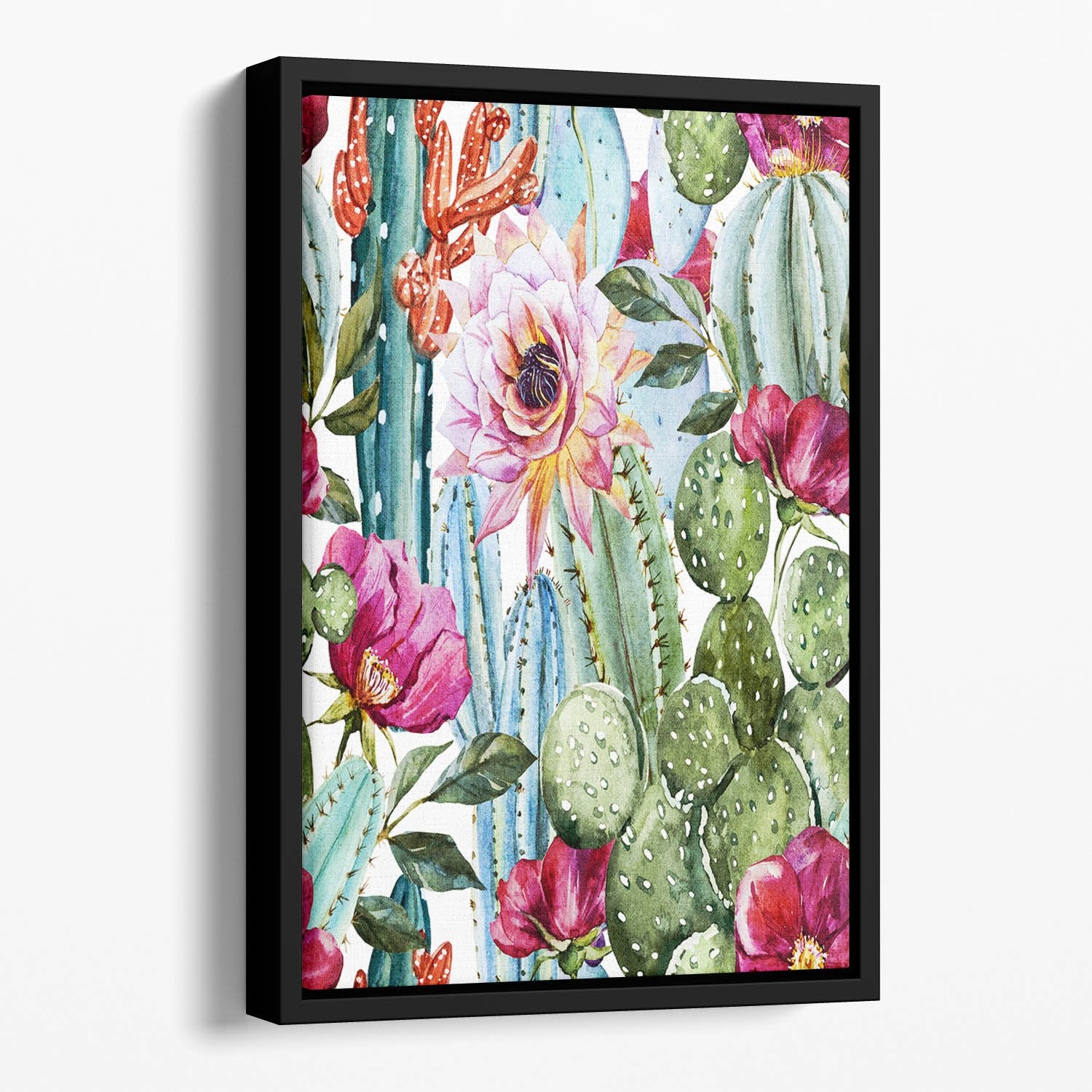 Watercolor cactus pattern Floating Framed Canvas