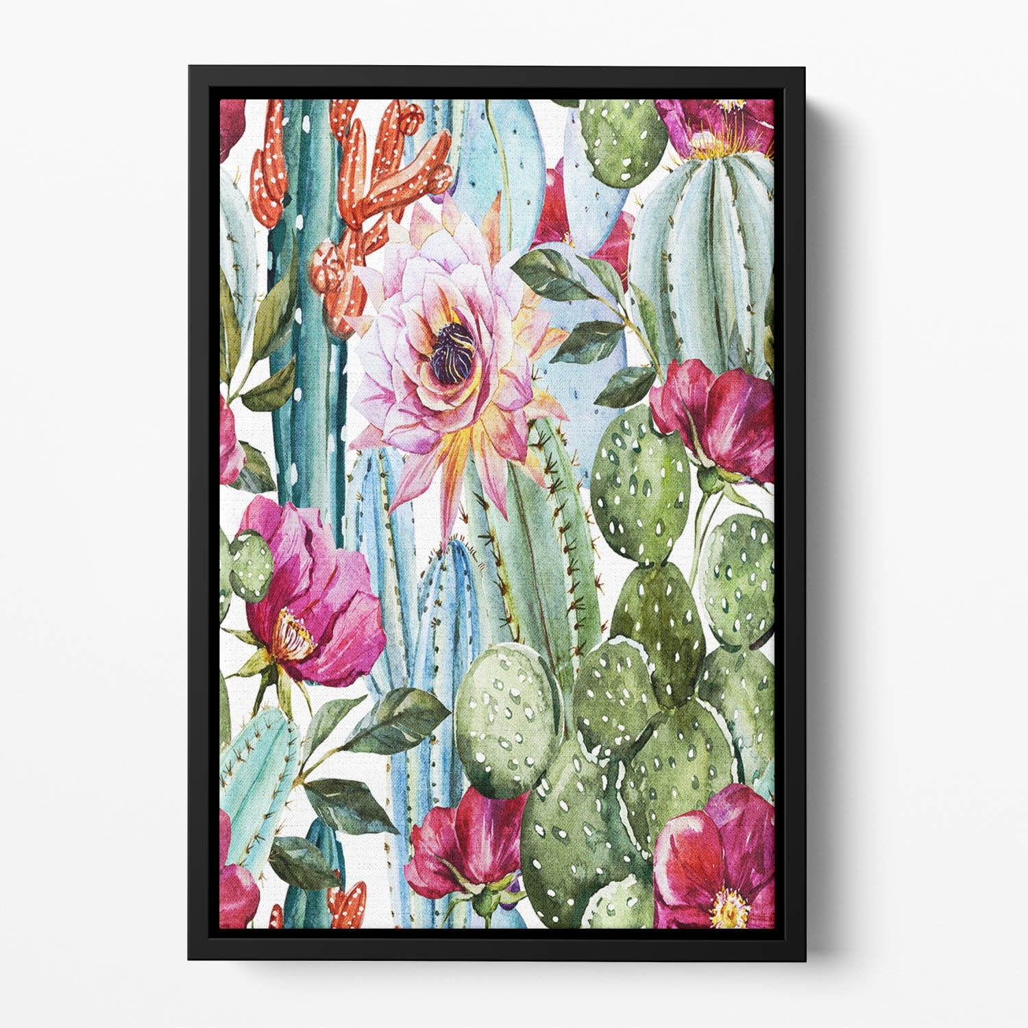 Watercolor cactus pattern Floating Framed Canvas