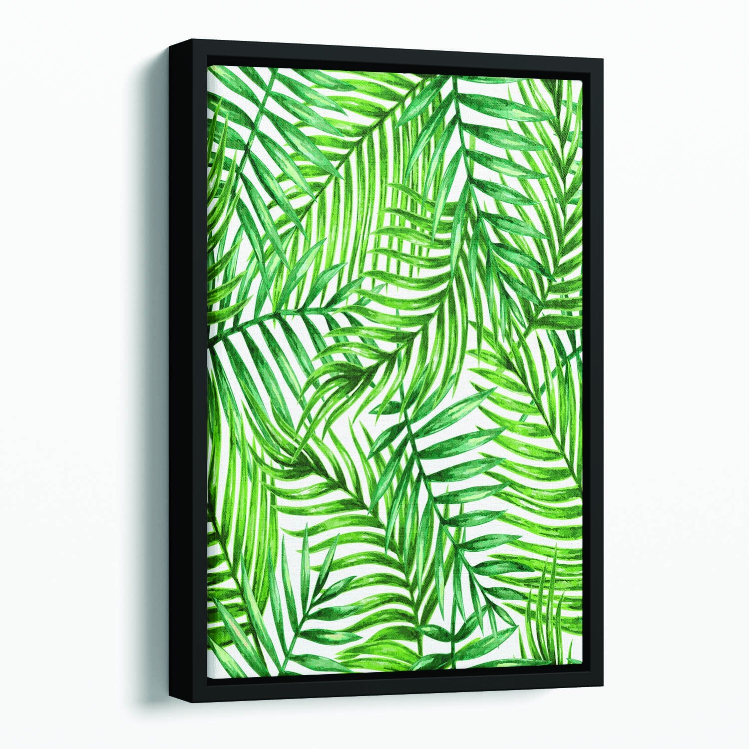 Watercolor tropical palm leaves Floating Framed Canvas