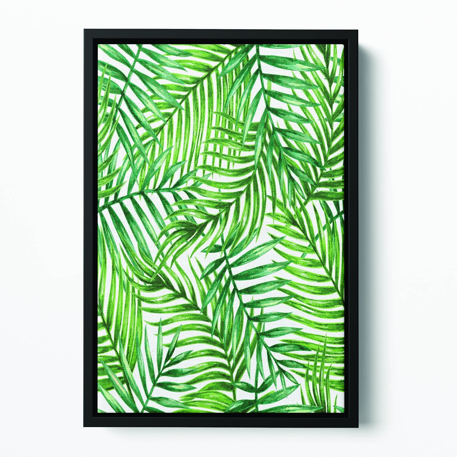 Watercolor tropical palm leaves Floating Framed Canvas
