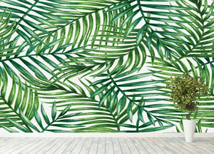 Watercolor tropical palm leaves Wall Mural Wallpaper - Canvas Art Rocks - 4