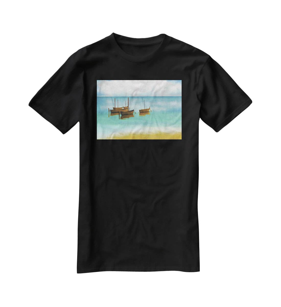 Watercolour Beach Scene T-Shirt - Canvas Art Rocks - 1