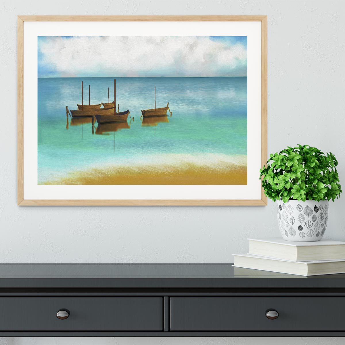 Watercolour Beach Scene Framed Print - Canvas Art Rocks - 3