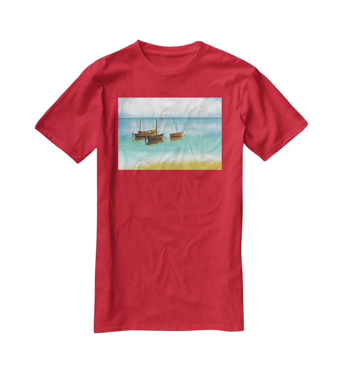 Watercolour Beach Scene T-Shirt - Canvas Art Rocks - 4