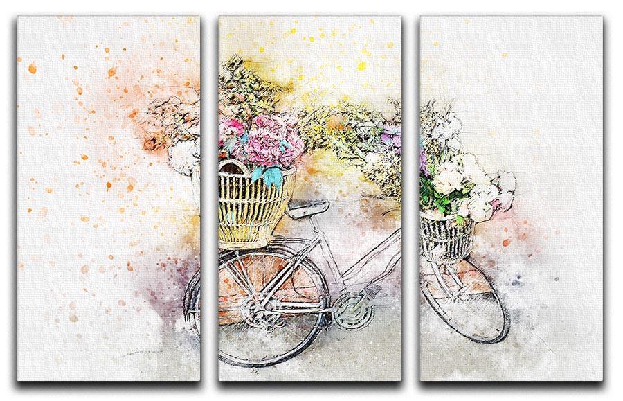 Watercolour Bike 3 Split Panel Canvas Print - Canvas Art Rocks - 1