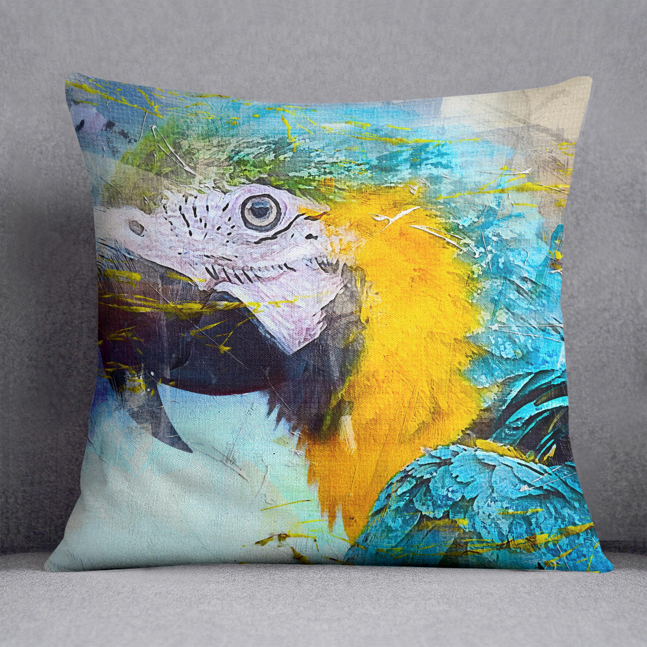Watercolour Parrot Close Up Cushion