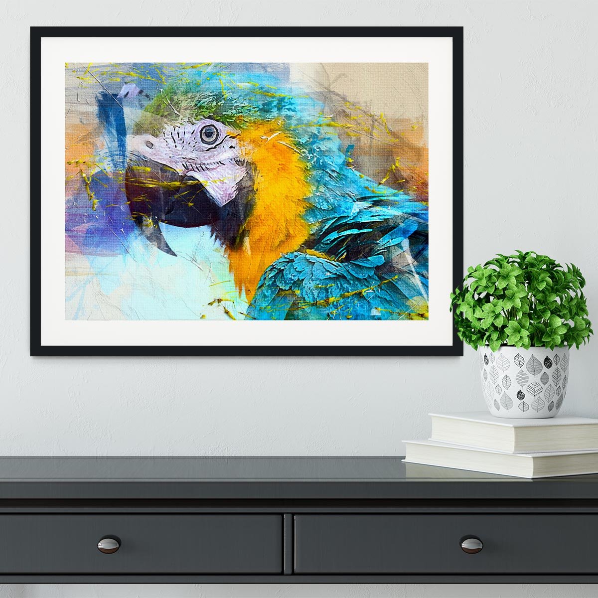 Watercolour Parrot Close Up Framed Print - Canvas Art Rocks - 1