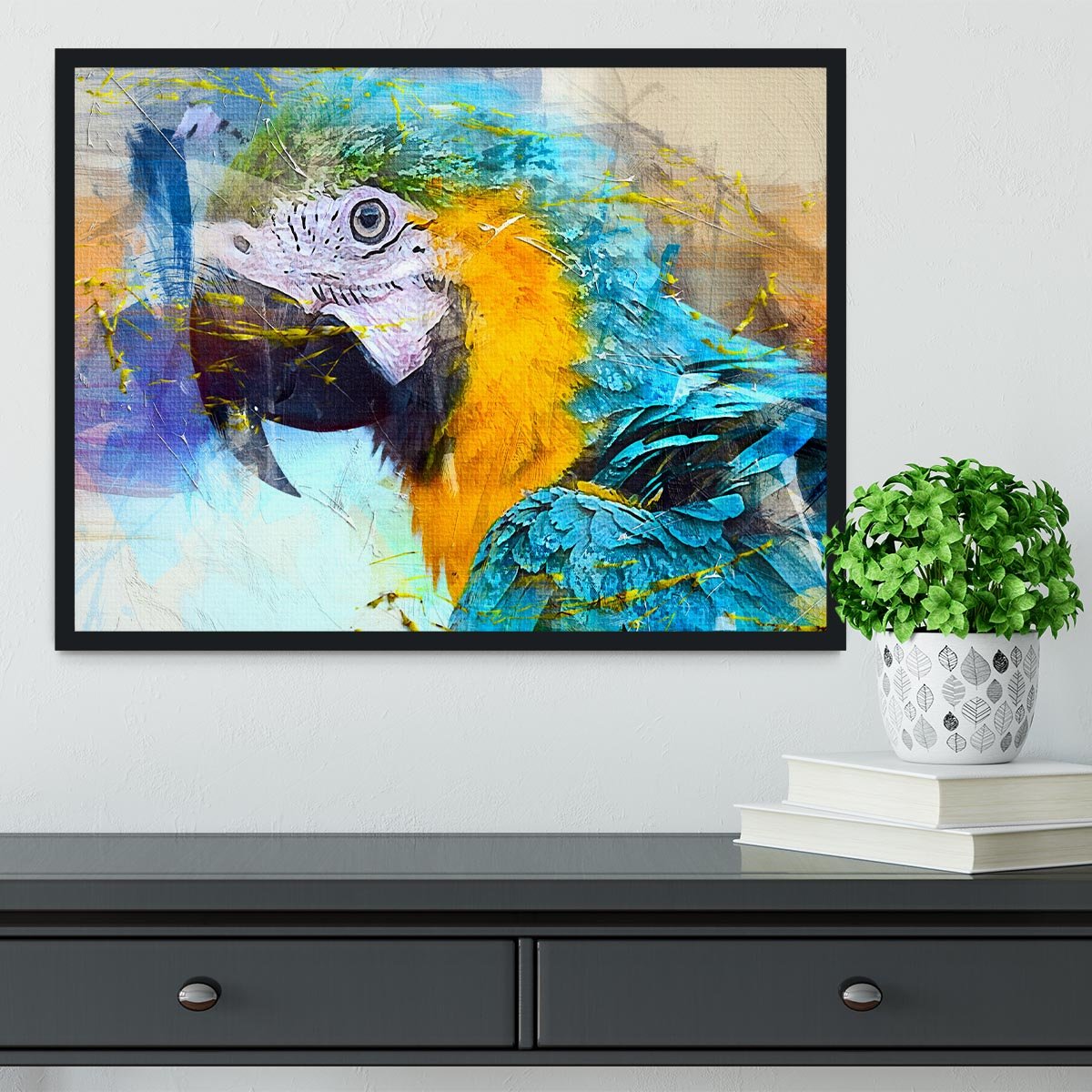 Watercolour Parrot Close Up Framed Print - Canvas Art Rocks - 2