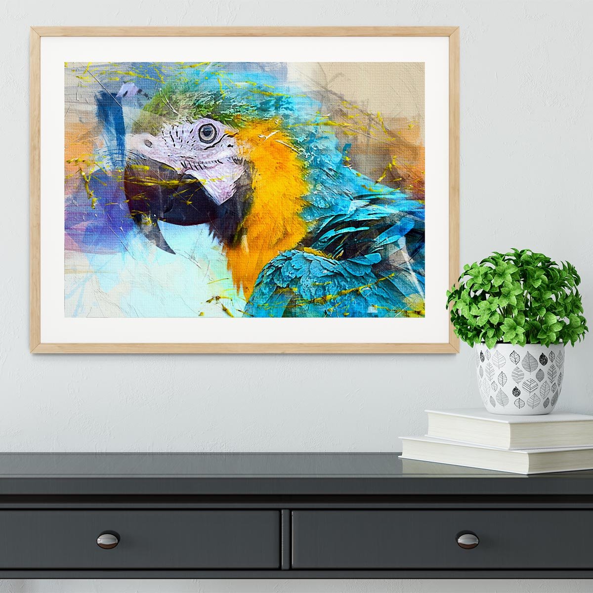 Watercolour Parrot Close Up Framed Print - Canvas Art Rocks - 3