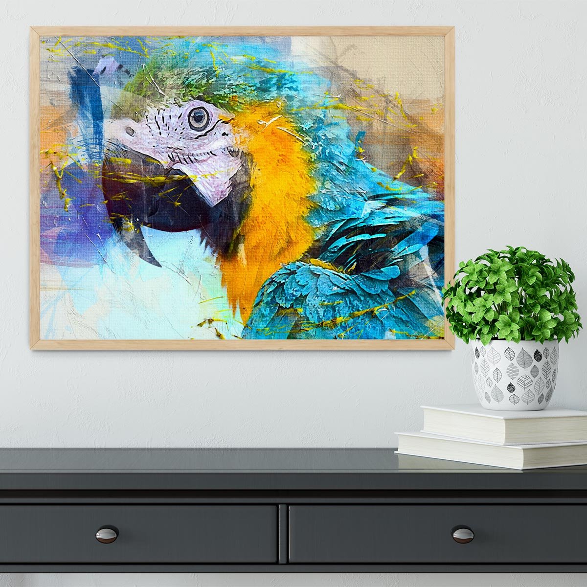 Watercolour Parrot Close Up Framed Print - Canvas Art Rocks - 4
