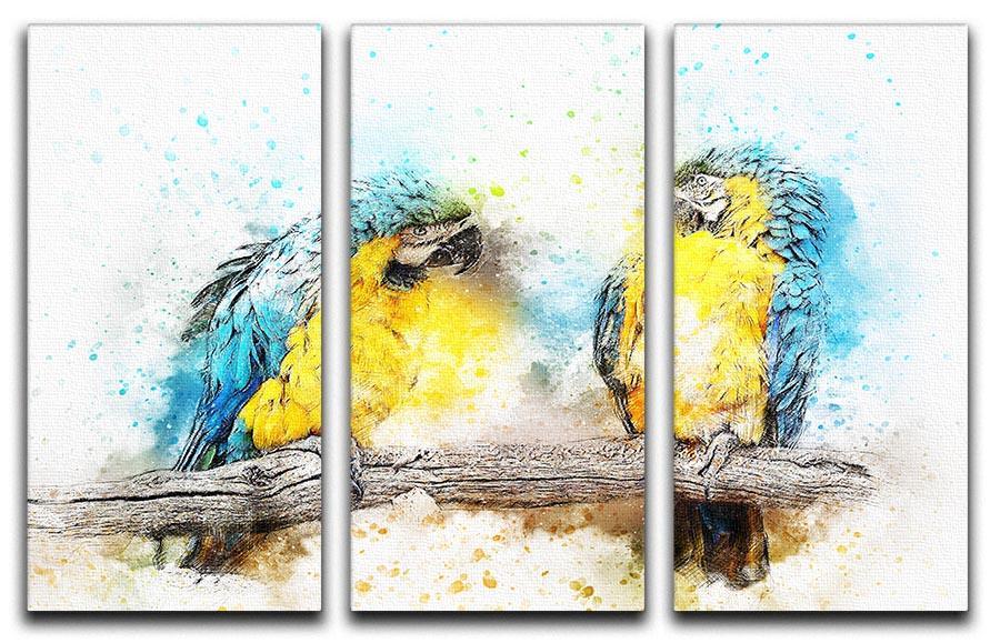 Watercolour Parrots 3 Split Panel Canvas Print - Canvas Art Rocks - 1