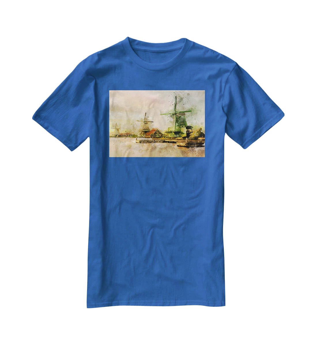 Watercolour Wind Mills T-Shirt - Canvas Art Rocks - 2
