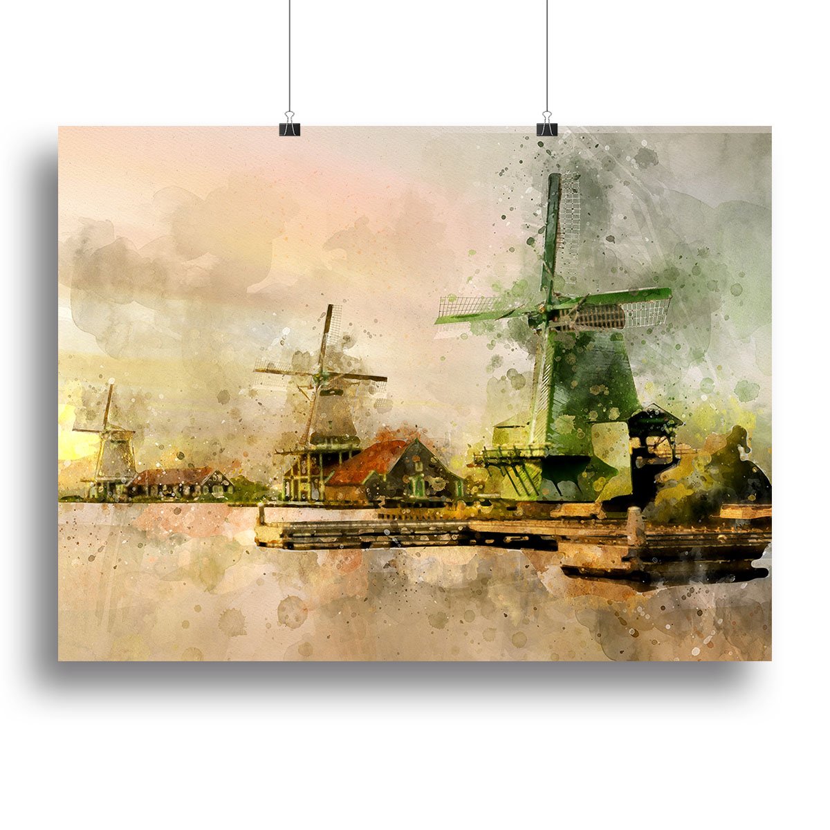 Watercolour Wind Mills Canvas Print or Poster