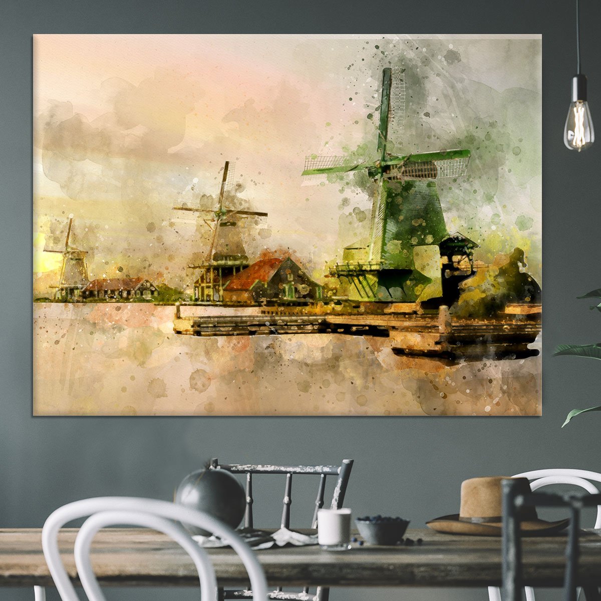 Watercolour Wind Mills Canvas Print or Poster